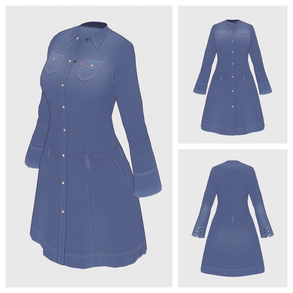 【#VRoid】デニムワンピース【#vroidcustomitem】