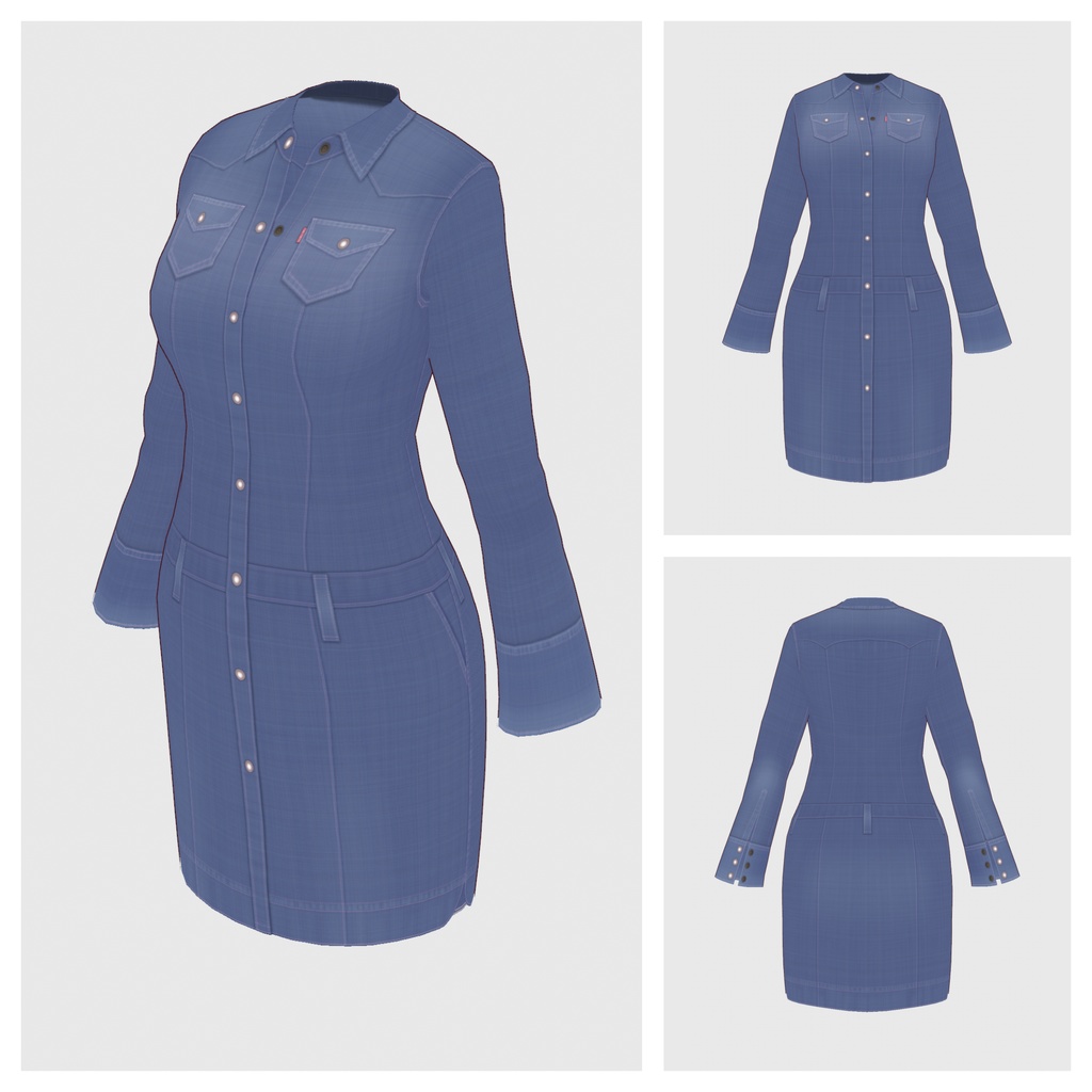 【#VRoid】デニムワンピース【#vroidcustomitem】