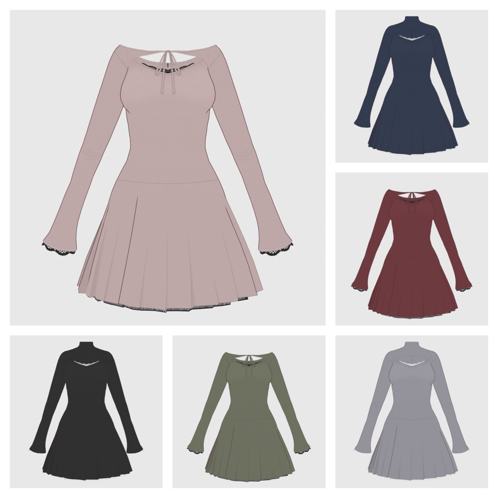 【#VRoid】プリーツワンピース【#.vroidcustomitem】