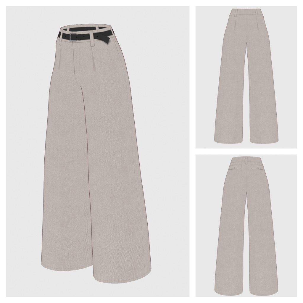 【#VRoid】タックワイドパンツ / ツイードタイプ【#vroidcustomitem】