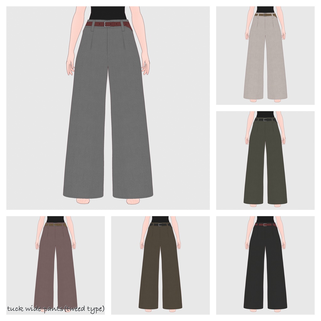 【#VRoid】タックワイドパンツ / ツイードタイプ【#vroidcustomitem】
