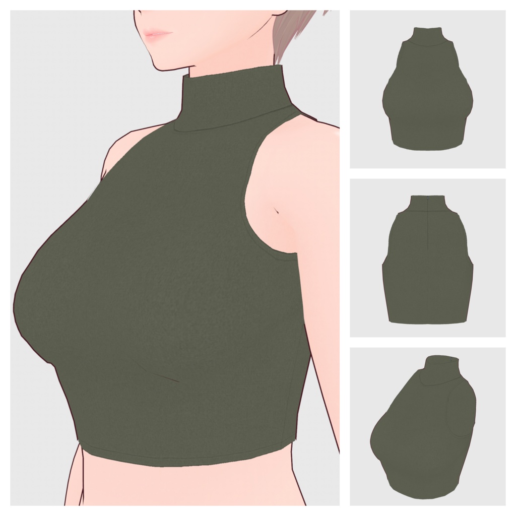 【#VRoid】ノースリーブハイネック(クロップドタイプ)【#vroidcustomitem】