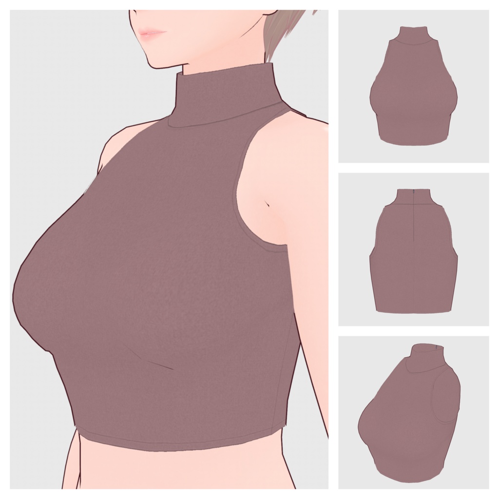 【#VRoid】ノースリーブハイネック(クロップドタイプ)【#vroidcustomitem】