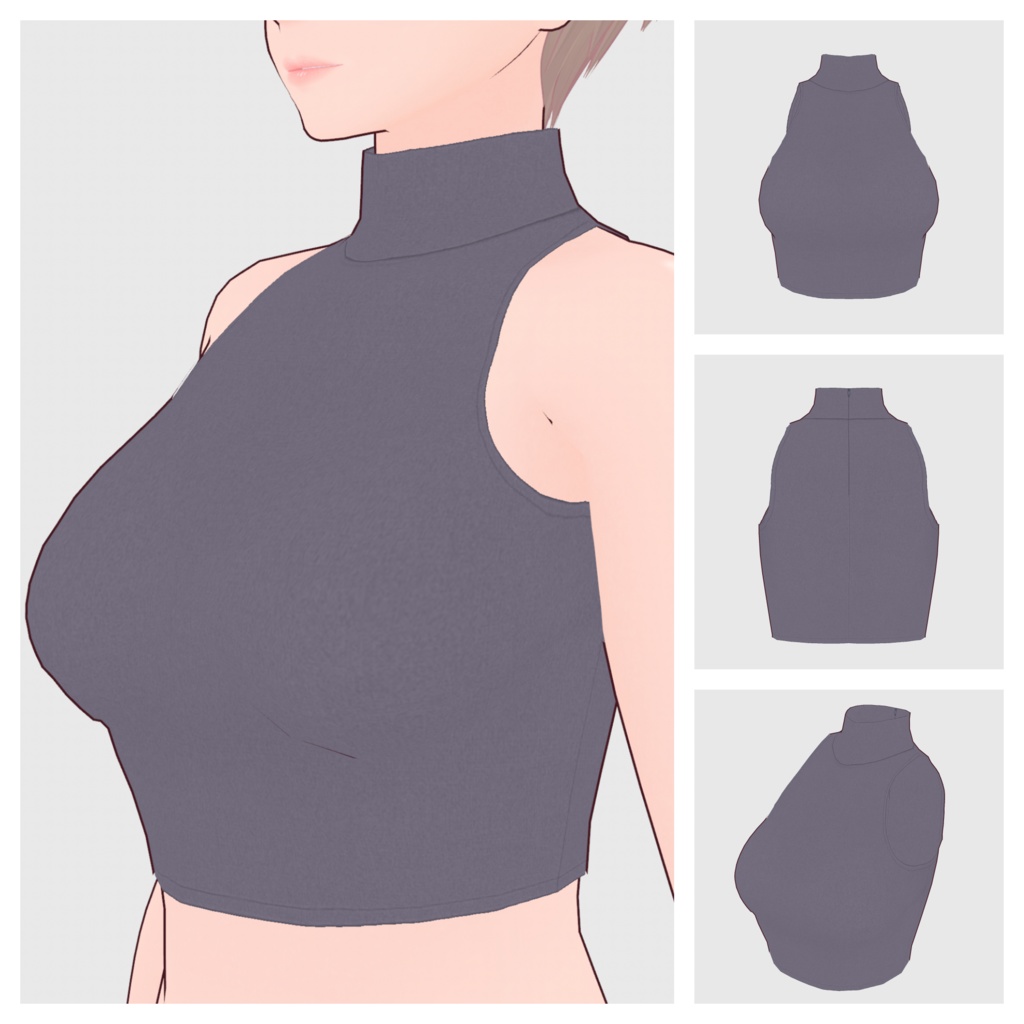 【#VRoid】ノースリーブハイネック(クロップドタイプ)【#vroidcustomitem】
