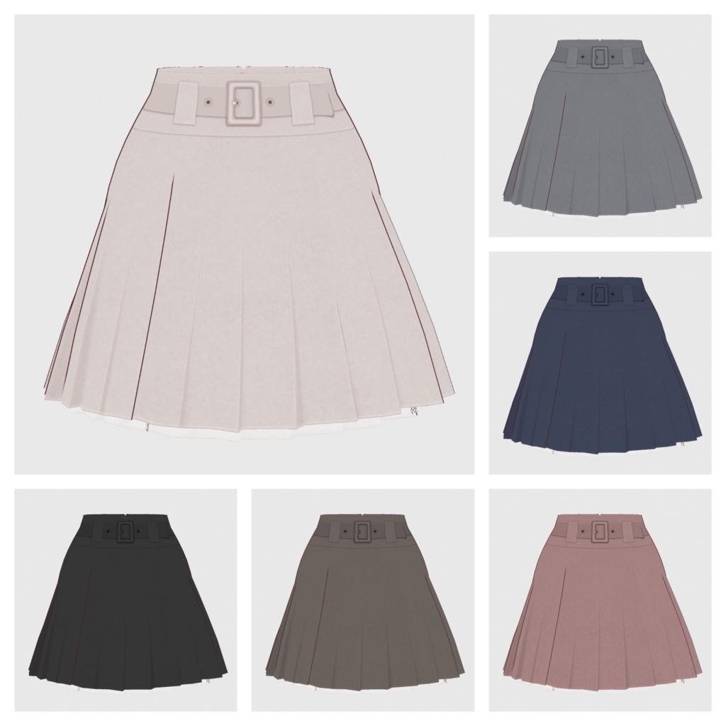 【#VRoid】ベルト付きプリーツスカート【#vroidcustomitem】