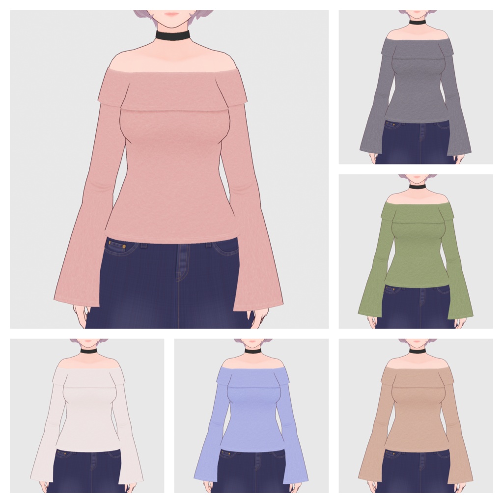 【#VRoid】オフショルフリーストップス【#vroidcustomitem】