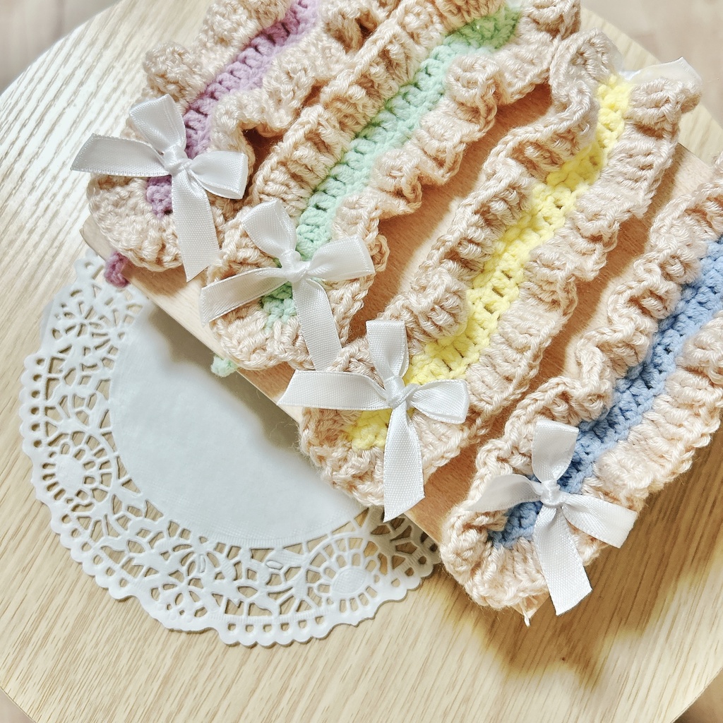 リボン×フリル編みヘッドドレス