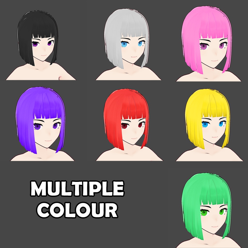 (vroid) hair girl preset #1 ( multiple colour )
