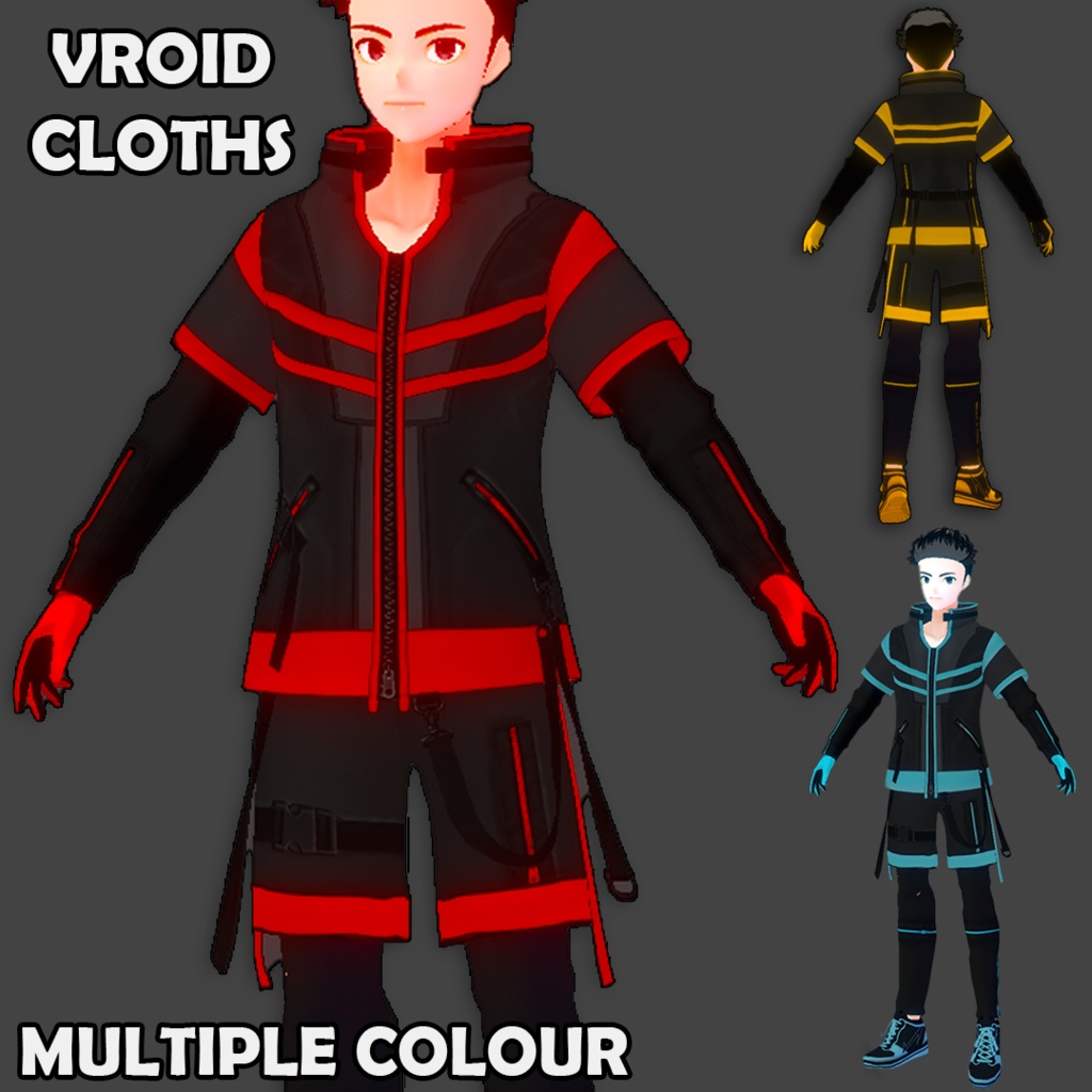 VROID) Male Cyberpunk Outfit #1 (Multiple colour) Techwear - jonathan-yuri  - BOOTH