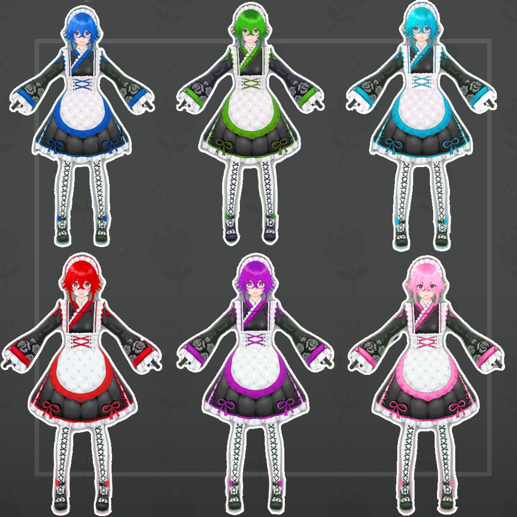 (Vroid) Cute Maid Outfit Set (multiple colour)