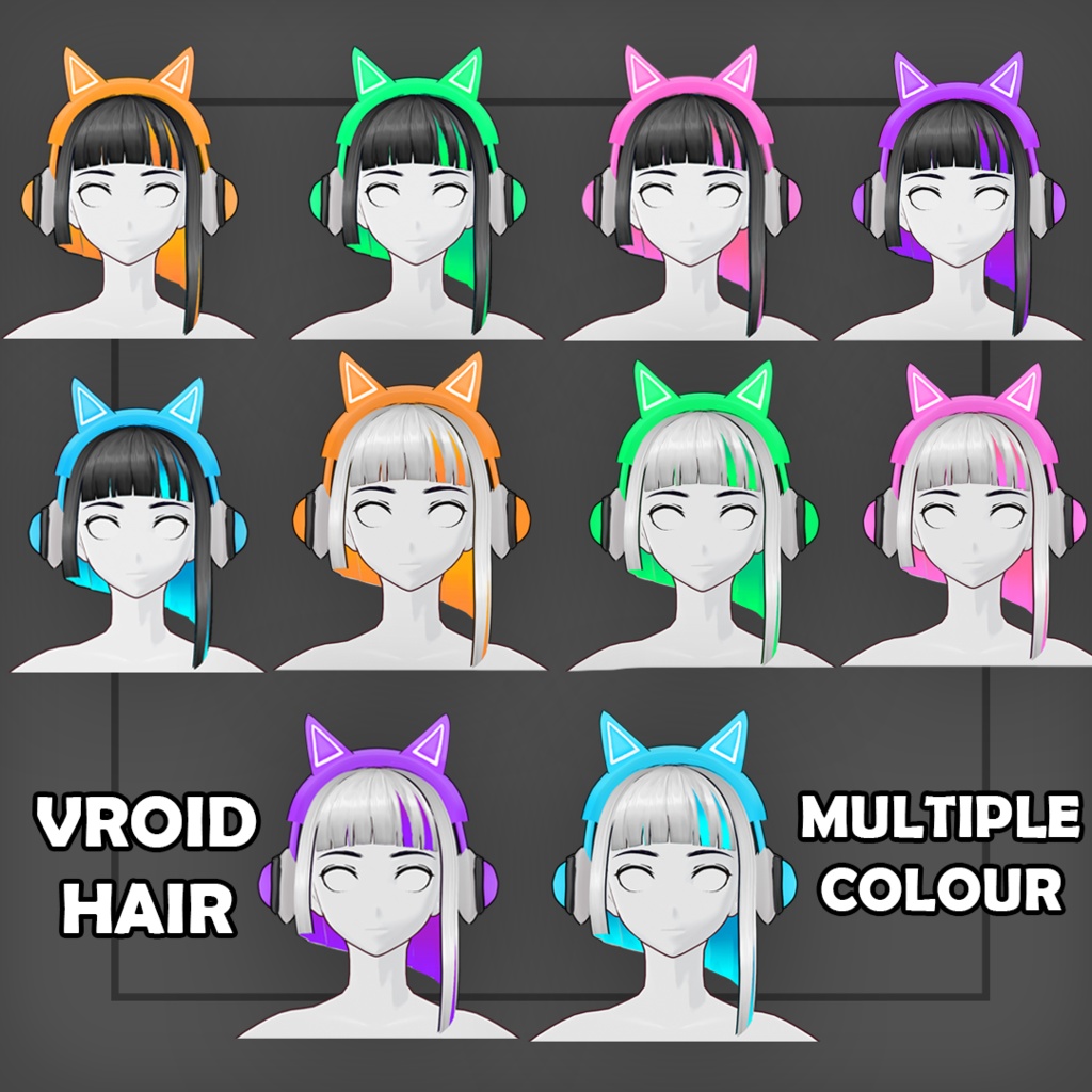 (vroid) Ponytail Hair Preset #8 + free headphone (multiple colour)