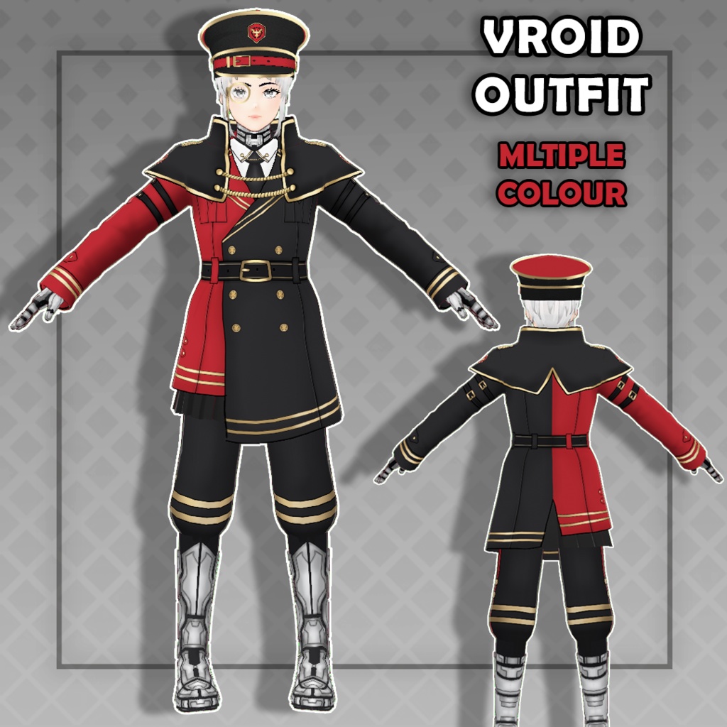 (Vroid) Cyber military general Outfits Set + Hat (multiple color)