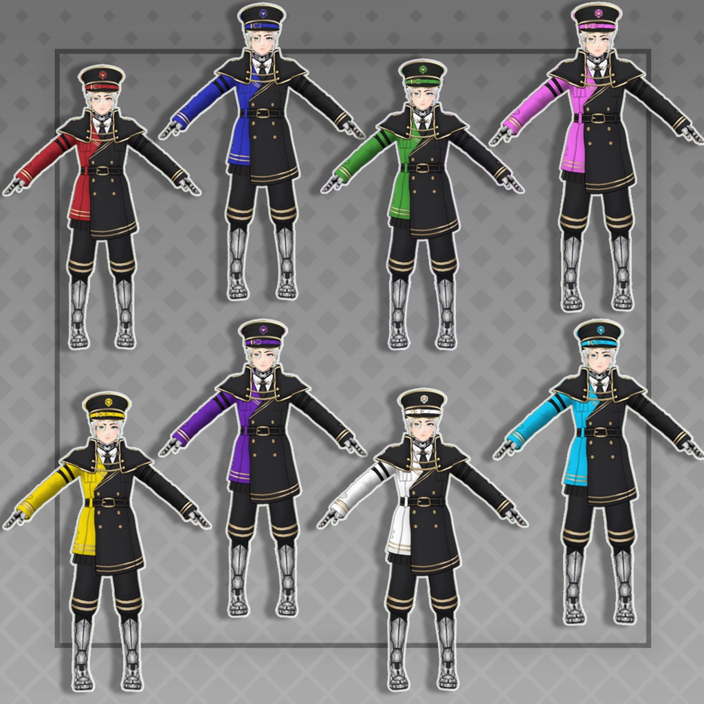 (Vroid) Cyber military general Outfits Set + Hat (multiple color)