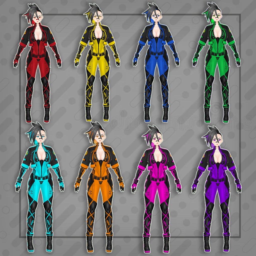 (vroid) Female cyberpunk outfits (multiple colour)