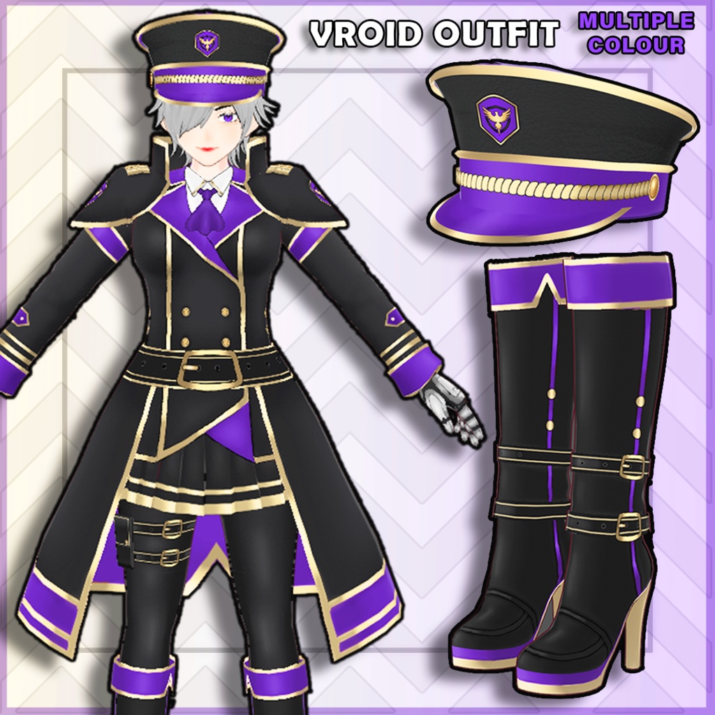 (vroid)  military female Outfits Set + Hat (multiple colour)