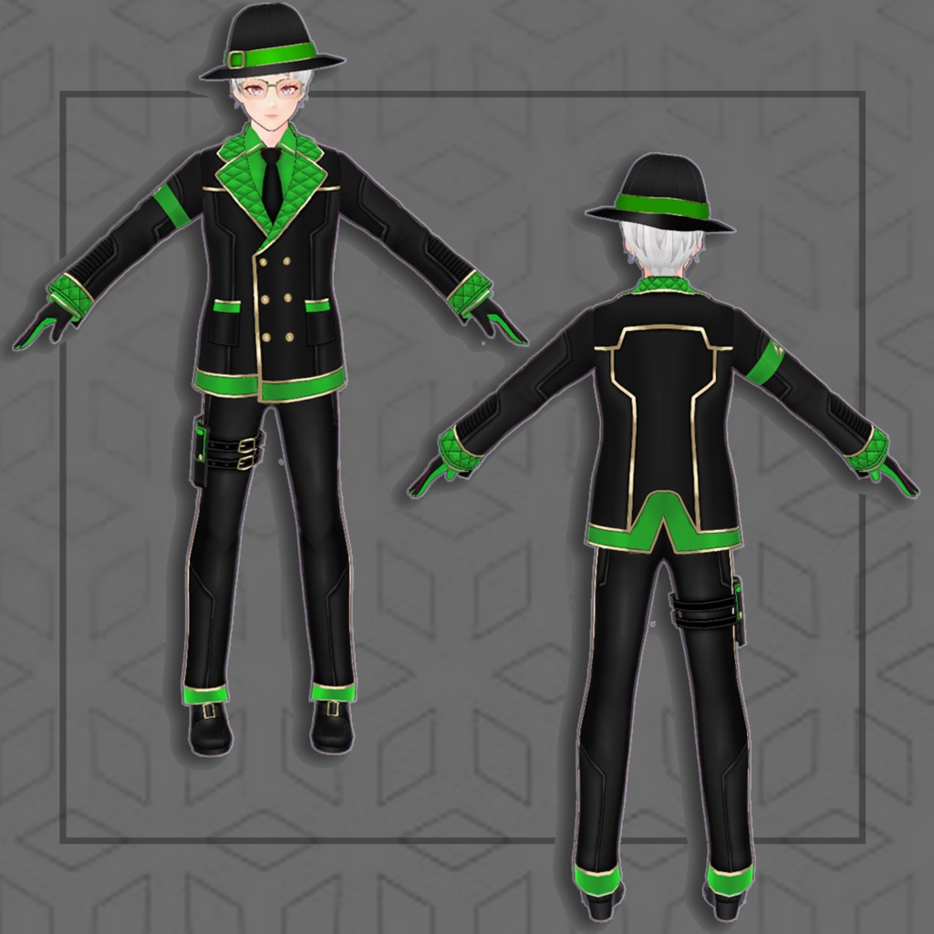 (Vroid) Male Suit Outfits + Fedora(multiple color)