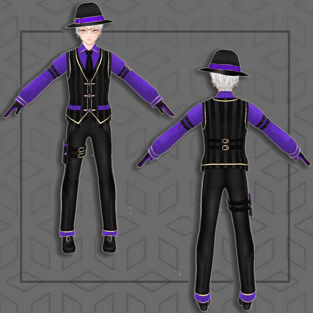 (Vroid) Male Suit Outfits + Fedora(multiple color)