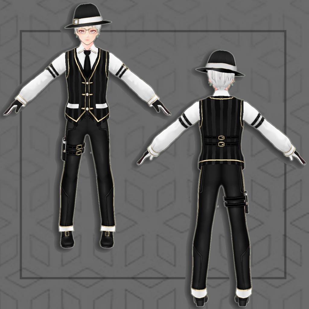 (Vroid) Male Suit Outfits + Fedora(multiple color)