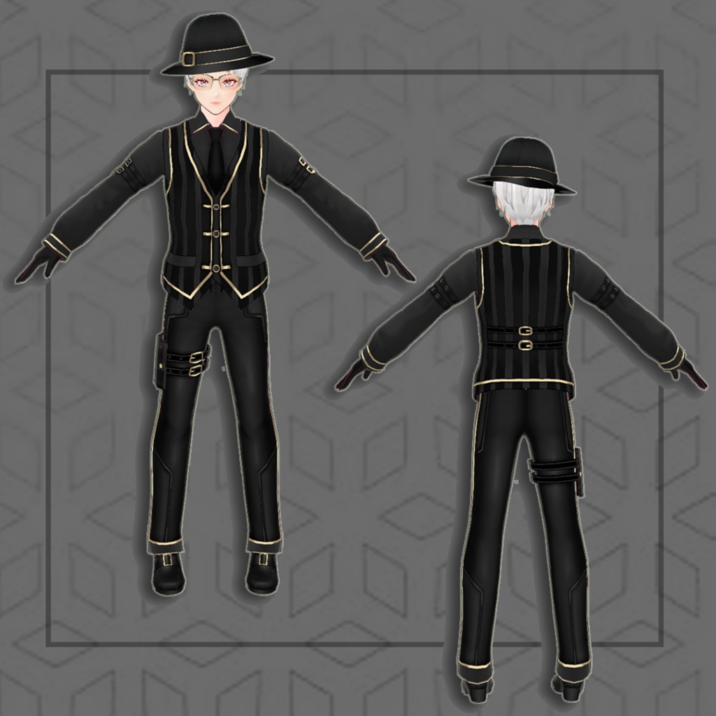 (Vroid) Male Suit Outfits + Fedora(multiple color)
