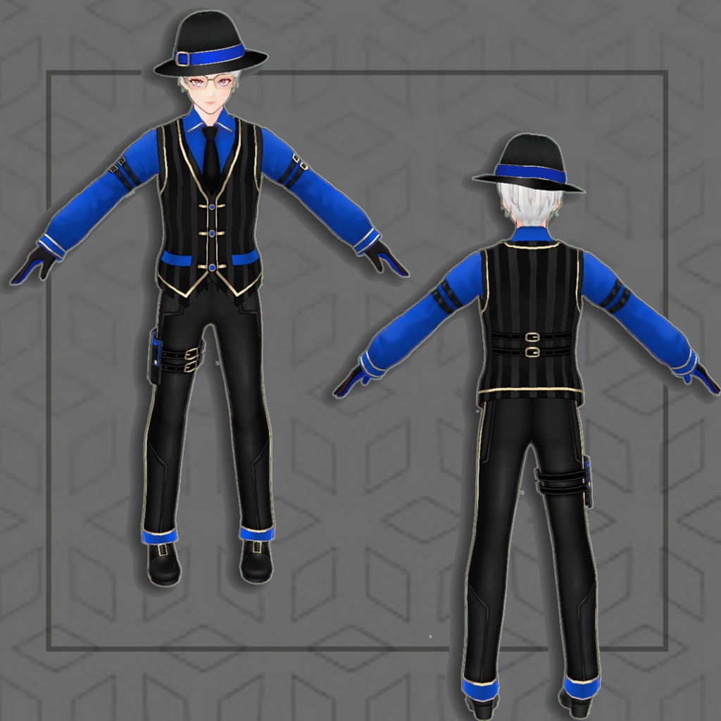 (Vroid) Male Suit Outfits + Fedora(multiple color)
