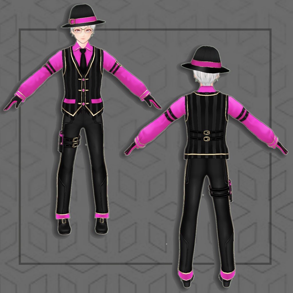 (Vroid) Male Suit Outfits + Fedora(multiple color)