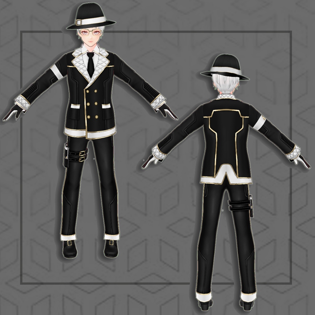 (Vroid) Male Suit Outfits + Fedora(multiple color)