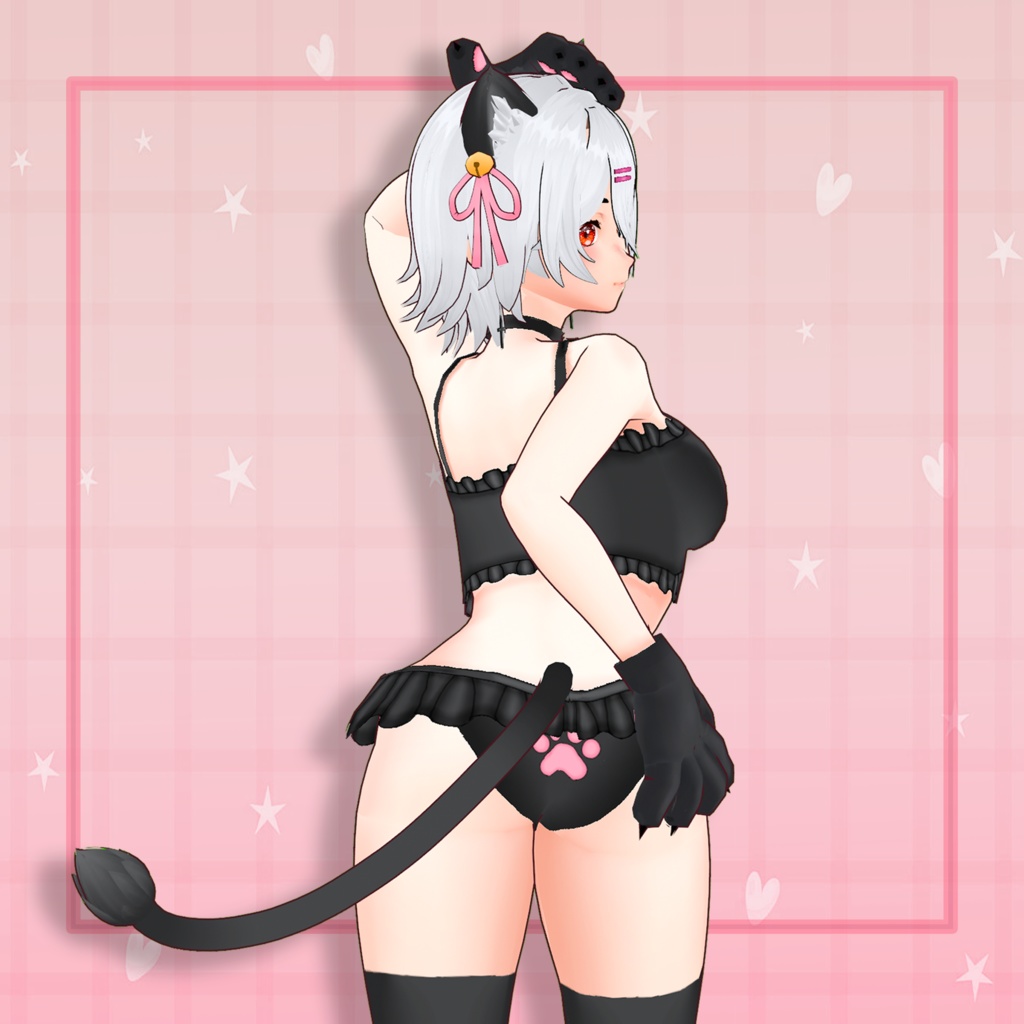 (vroid) Catgirl outfit (black) + Ear and Tail texture
