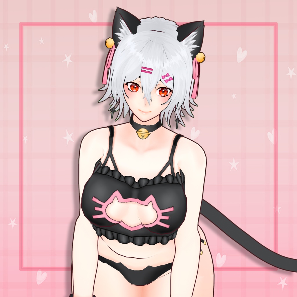 (vroid) Catgirl outfit (black) + Ear and Tail texture