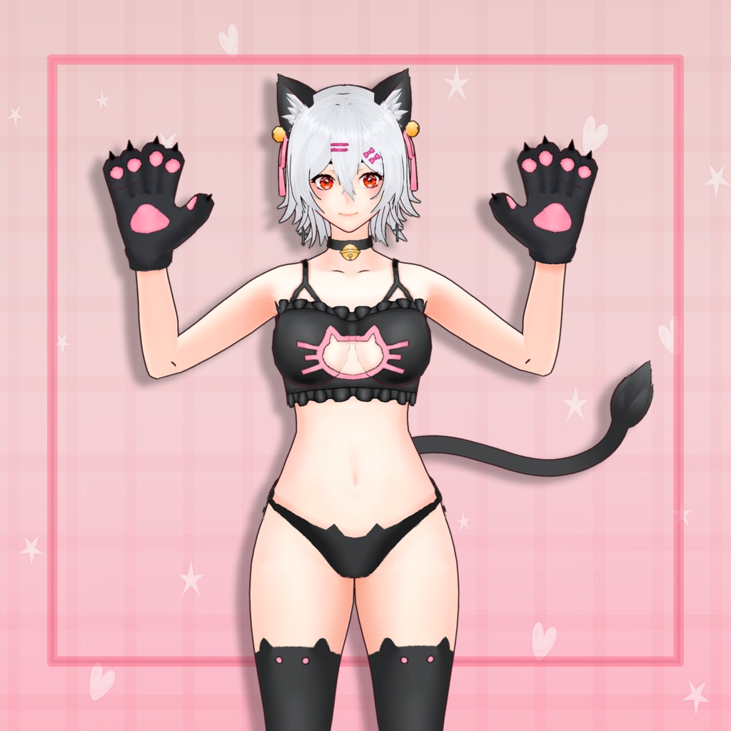 (vroid) Catgirl outfit (black) + Ear and Tail texture
