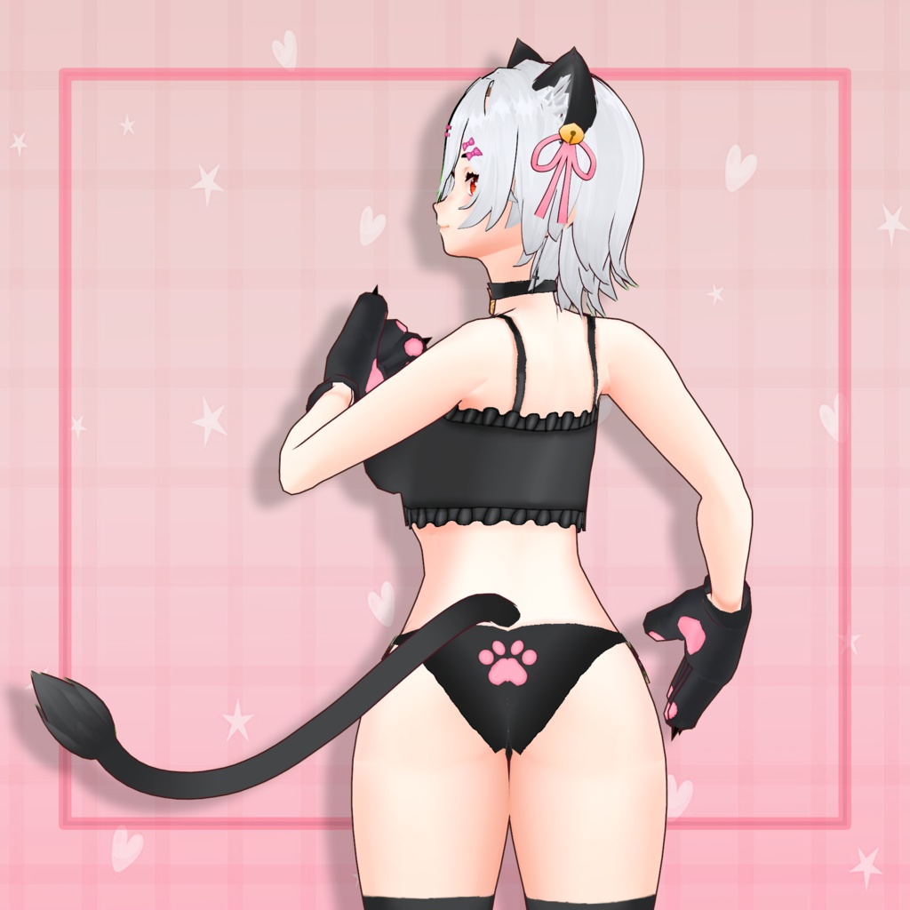(vroid) Catgirl outfit (black) + Ear and Tail texture