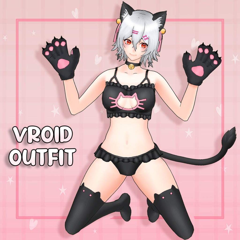 (vroid) Catgirl outfit (black) + Ear and Tail texture