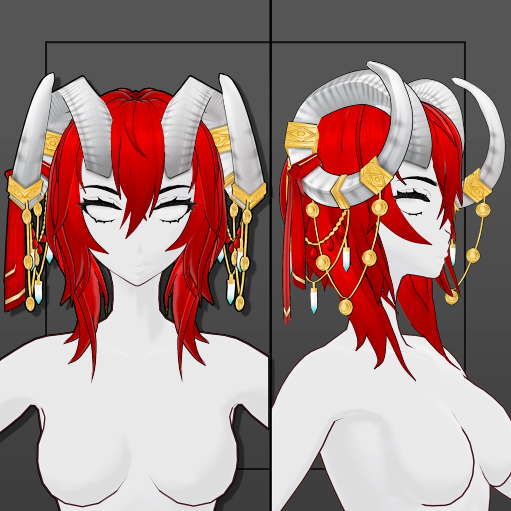 (Vroid) Female Curved Horn Hair Preset #1 (multiple colour) White Version 【VRoid正式版】