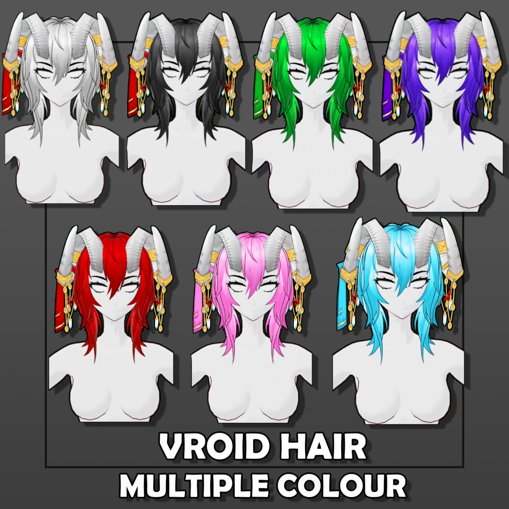 (Vroid) Female Curved Horn Hair Preset #1 (multiple colour) White Version 【VRoid正式版】