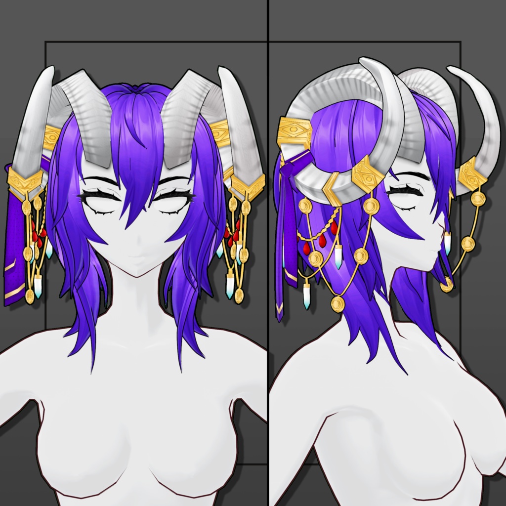 (Vroid) Female Curved Horn Hair Preset #1 (multiple colour) White Version 【VRoid正式版】