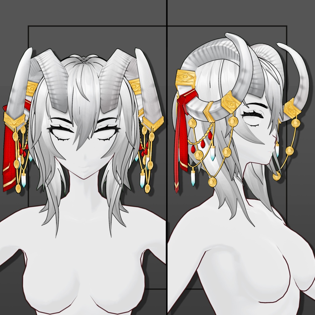 (Vroid) Female Curved Horn Hair Preset #1 (multiple colour) White Version 【VRoid正式版】
