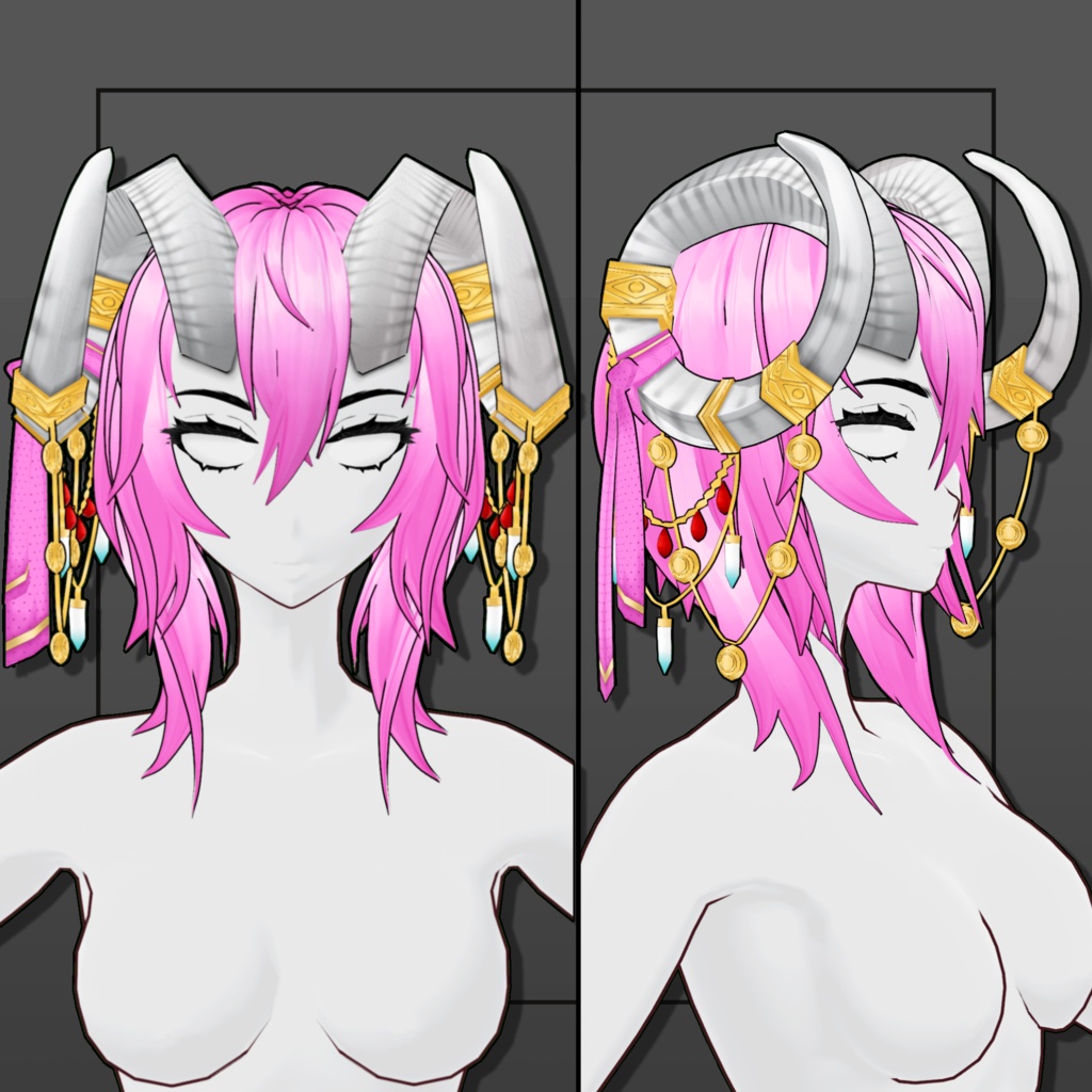 (Vroid) Female Curved Horn Hair Preset #1 (multiple colour) White Version 【VRoid正式版】