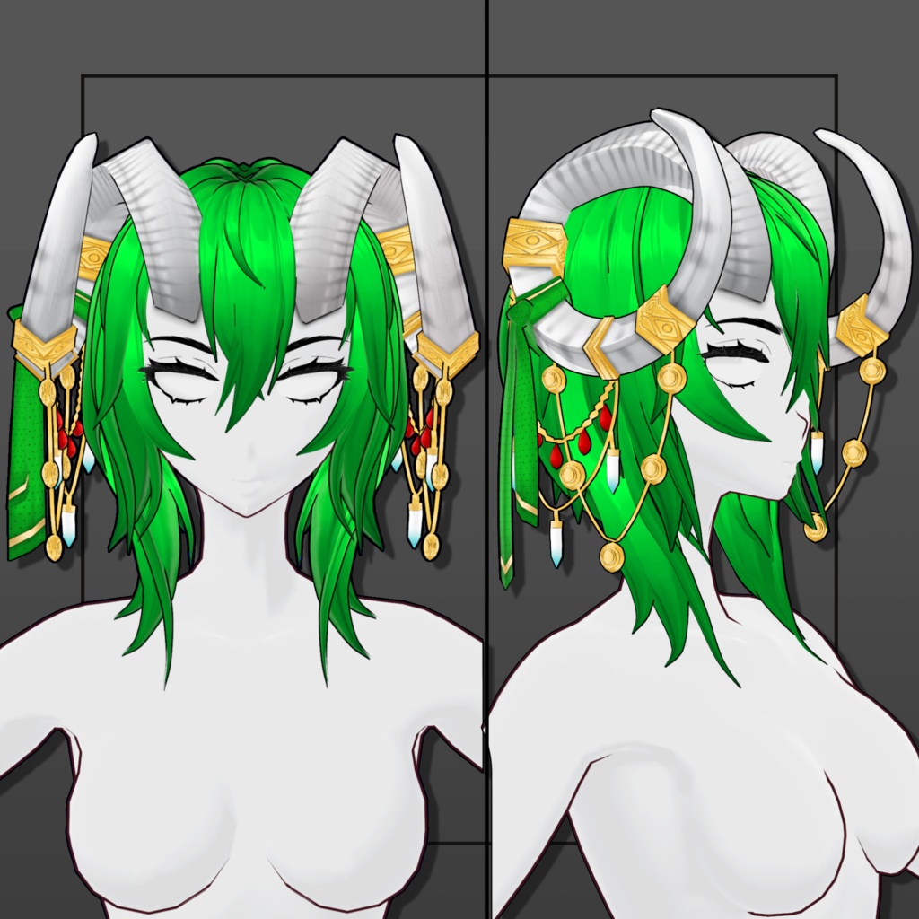 (Vroid) Female Curved Horn Hair Preset #1 (multiple colour) White Version 【VRoid正式版】
