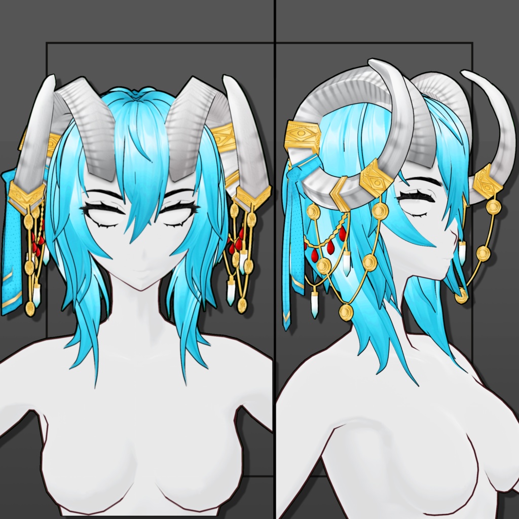 (Vroid) Female Curved Horn Hair Preset #1 (multiple colour) White Version 【VRoid正式版】