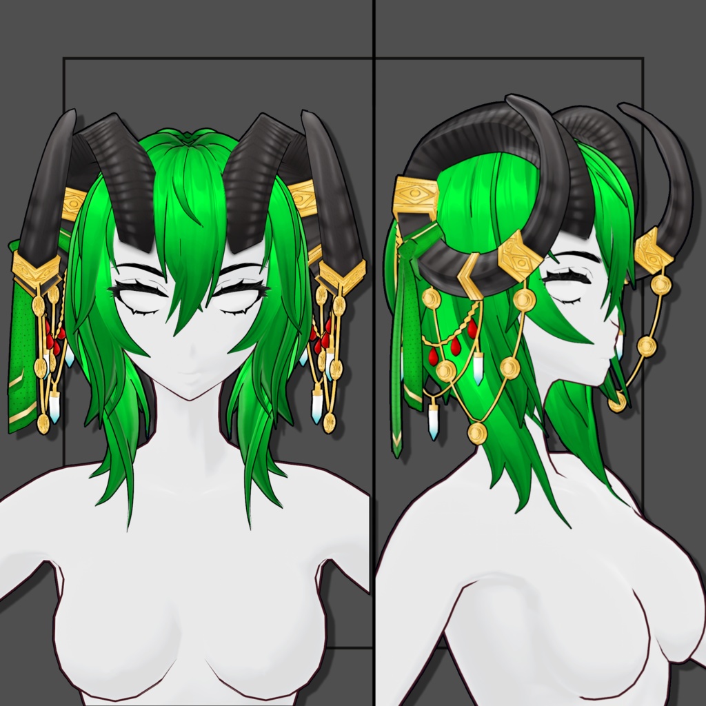 (Vroid) Female Curved Horn Hair Preset #1 (multiple colour) Black Version 【VRoid正式版】