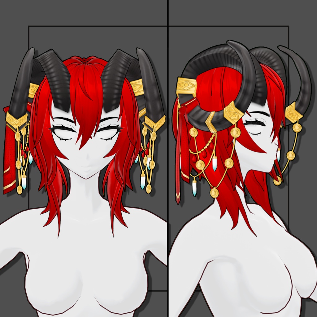 (Vroid) Female Curved Horn Hair Preset #1 (multiple colour) Black Version 【VRoid正式版】