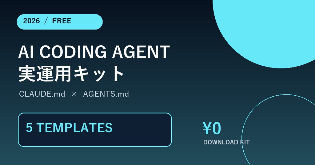 【無料版】AI Coding Agent 実運用キット 2026｜厳選5テンプレート