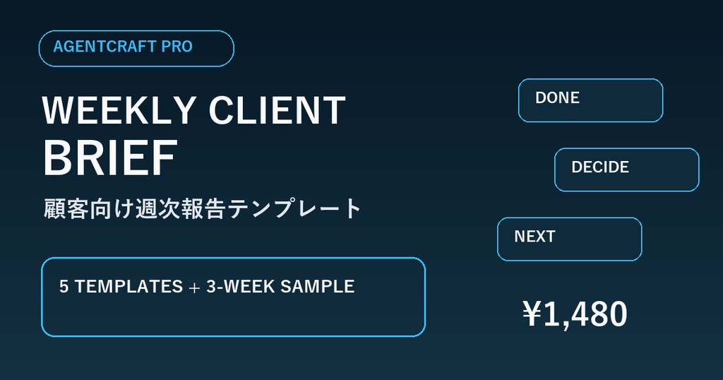 Weekly Client Brief|顧客向け週次報告テンプレート5点+3週間記入例