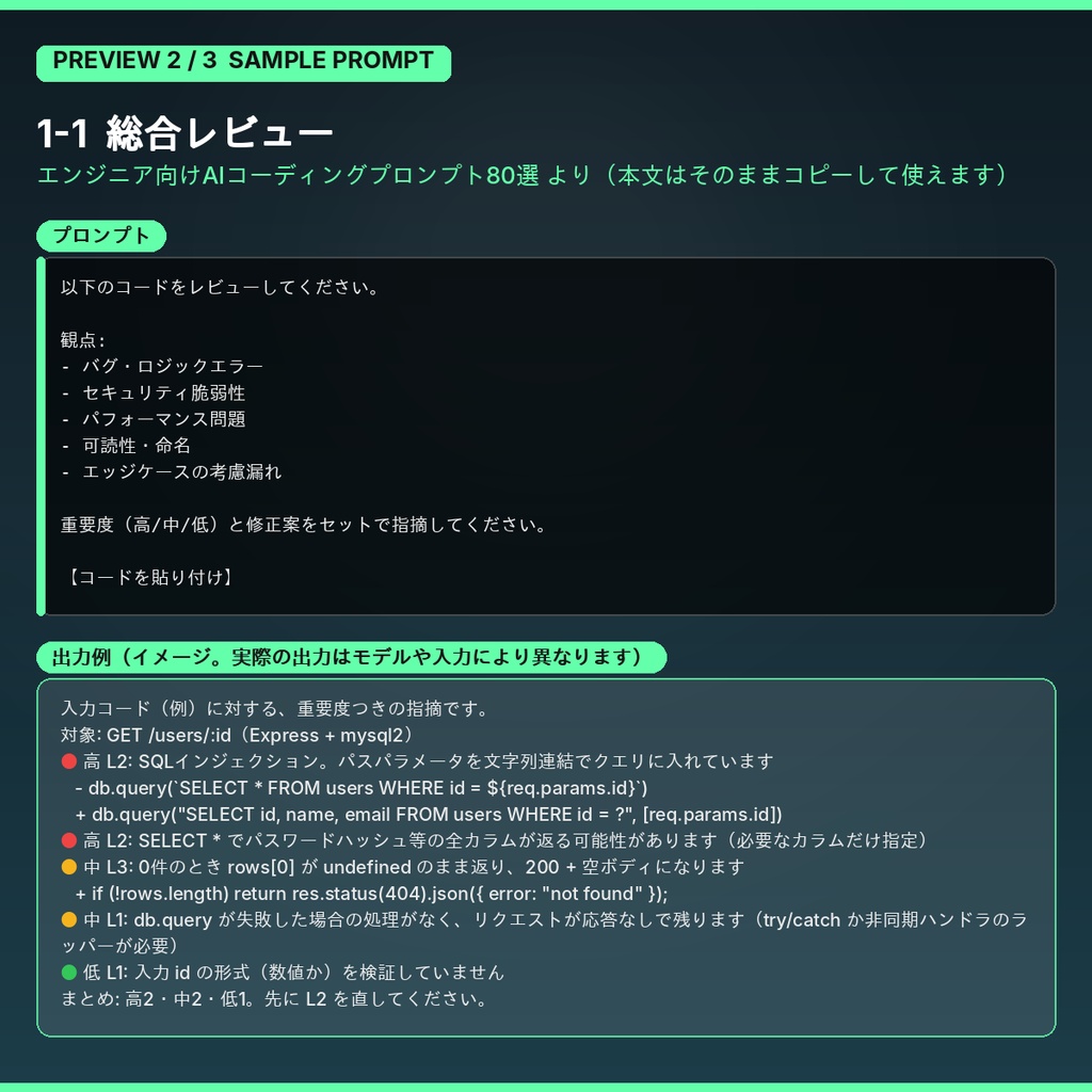 エンジニア向けAIコーディングプロンプト80選|レビュー・デバッグ・設計