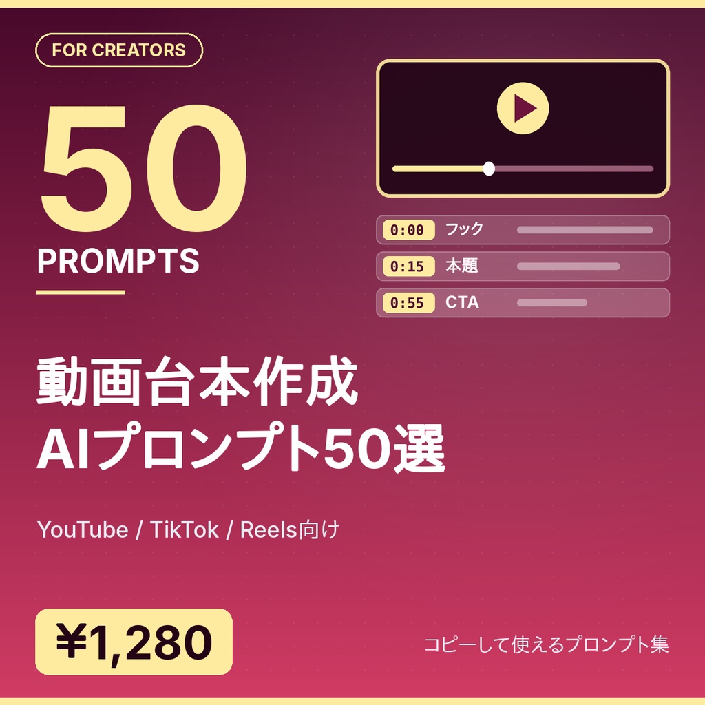 動画台本作成AIプロンプト50選｜YouTube/TikTok/Reels向け