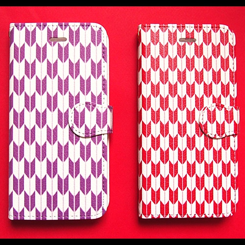 矢絣文様の手帳型スマホケース 紫色/ iPhone Android 各機種対応