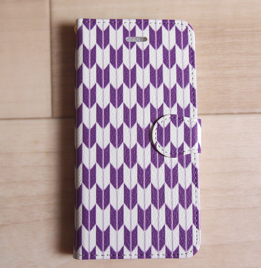 矢絣文様の手帳型スマホケース 紫色/ iPhone Android 各機種対応