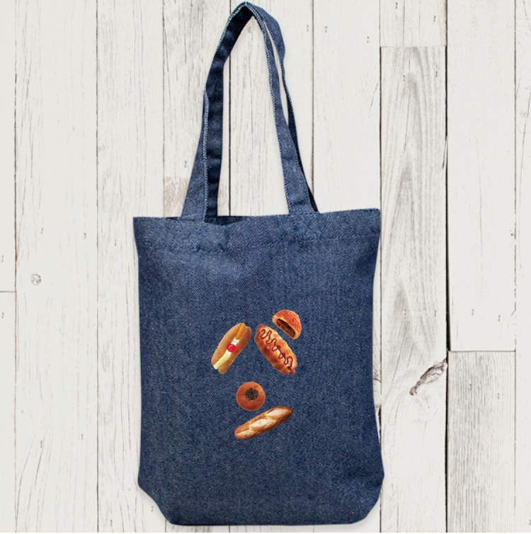 パンのパン文字 地球に優しいデニムリサイクル生地エコトートバック