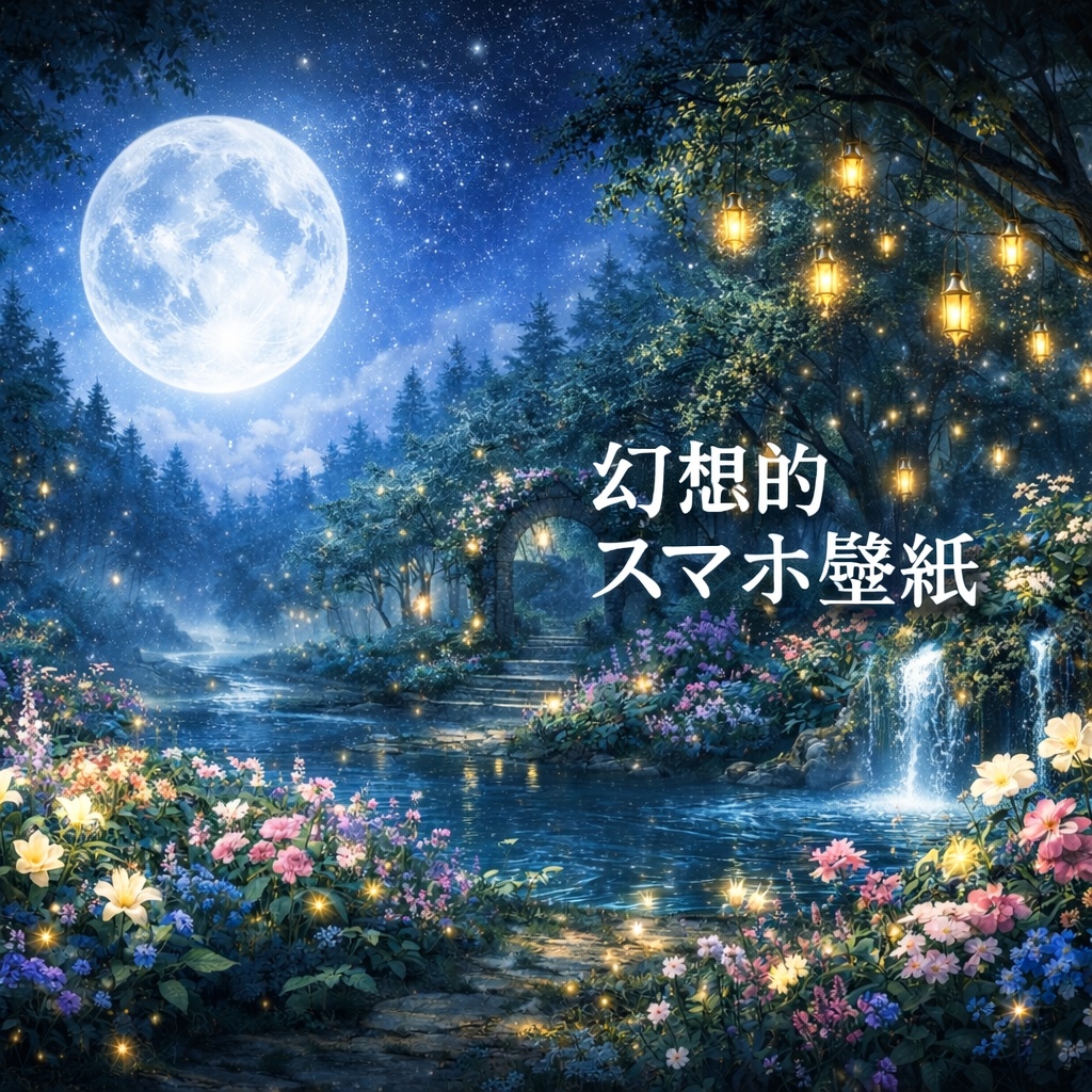 月光に導かれる幻想の森｜癒しのスマホ壁紙