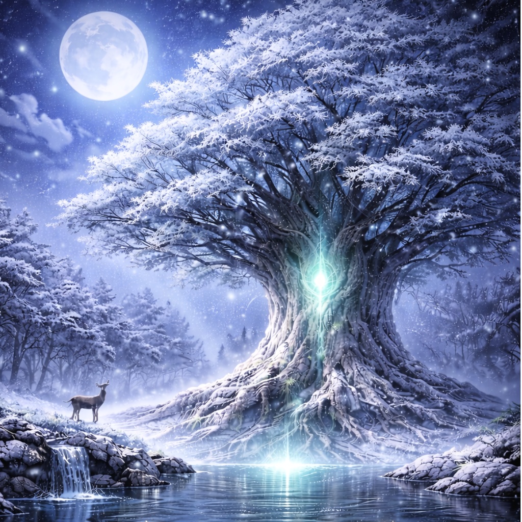 満月と世界樹 ― 四季の幻想スマホ壁紙セット(5枚)