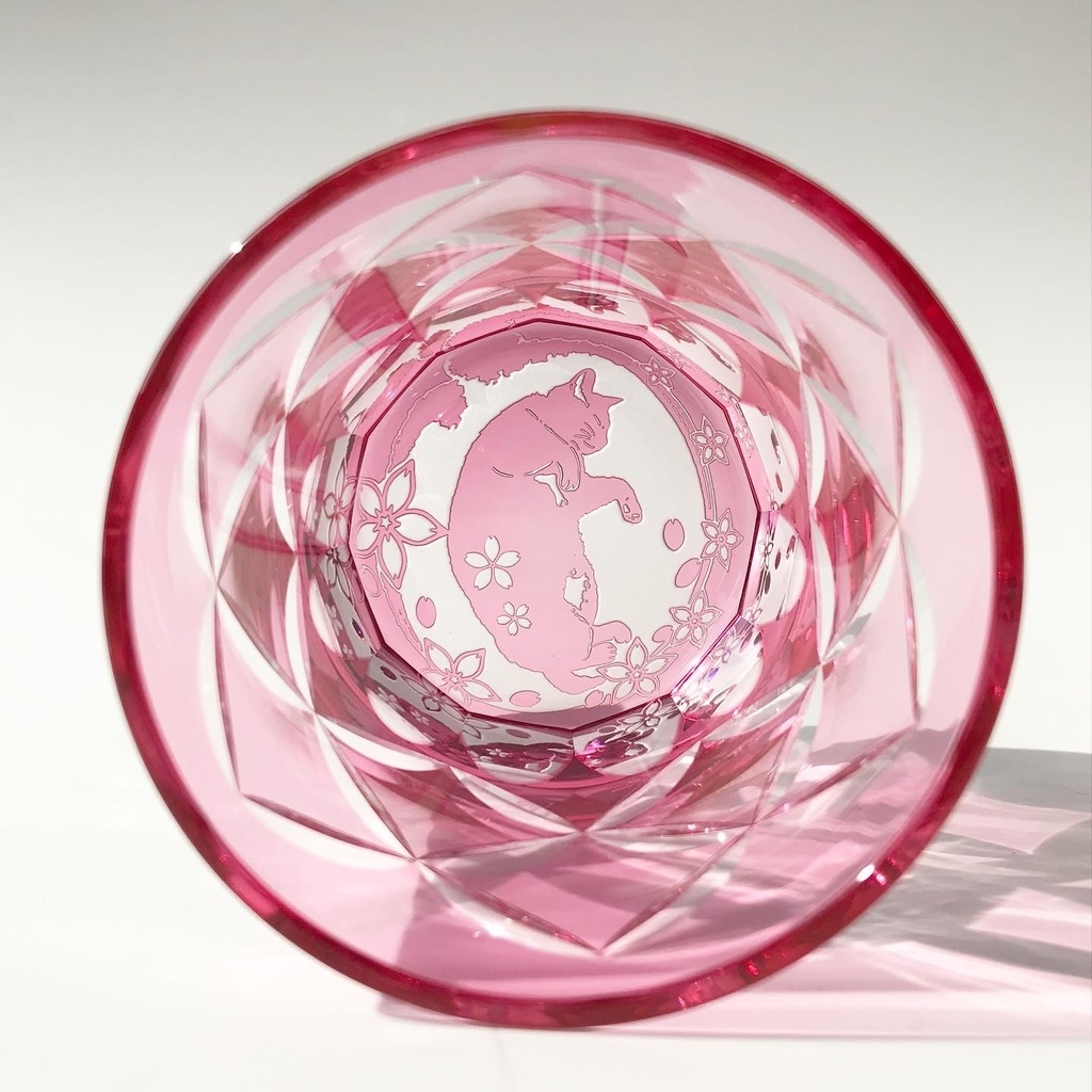 春季限定猫切子 桜舞猫 七宝紋 切子 日 裏メニュー有 可夜硝子 Booth